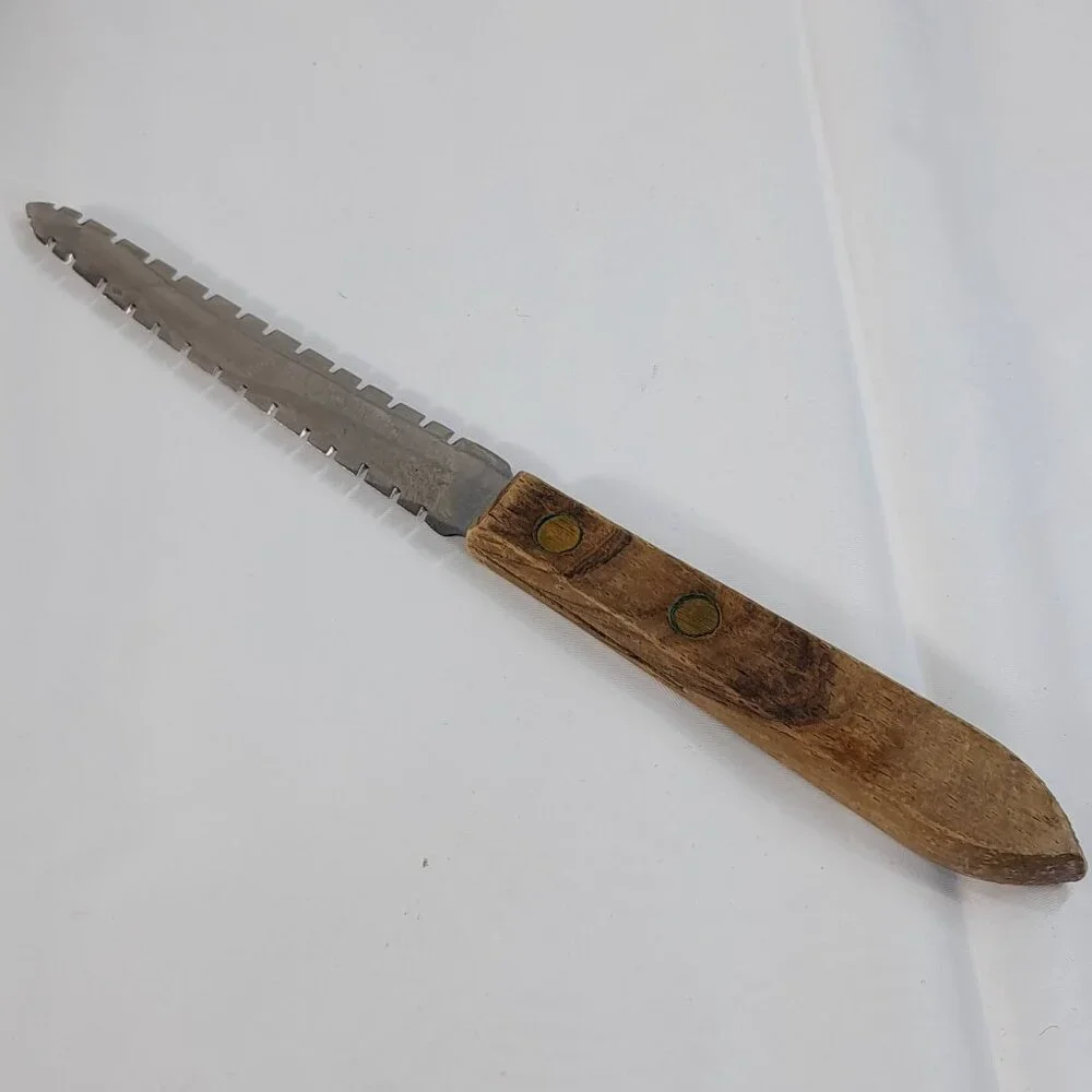 Vintage Robinson Stainless Serrated Curved Grapefruit Knife Wood Handle USA